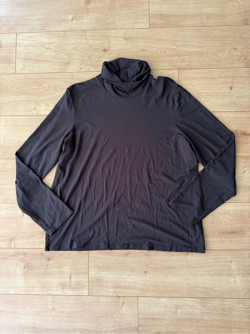 Eileen Fisher Black Rayon Lycra Turtleneck Top XL Minimalist Stretch Layering